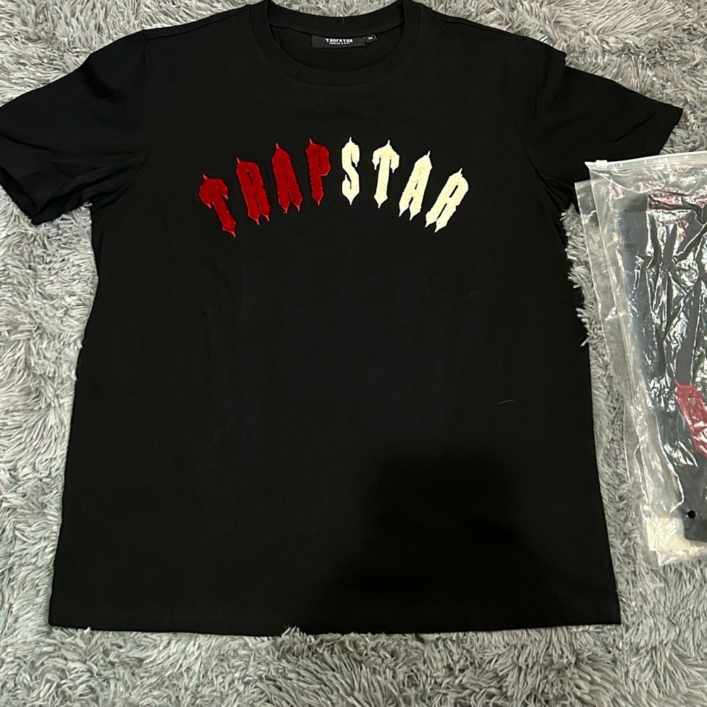 Black Trapstar T-Shirt with Red and White Logo
